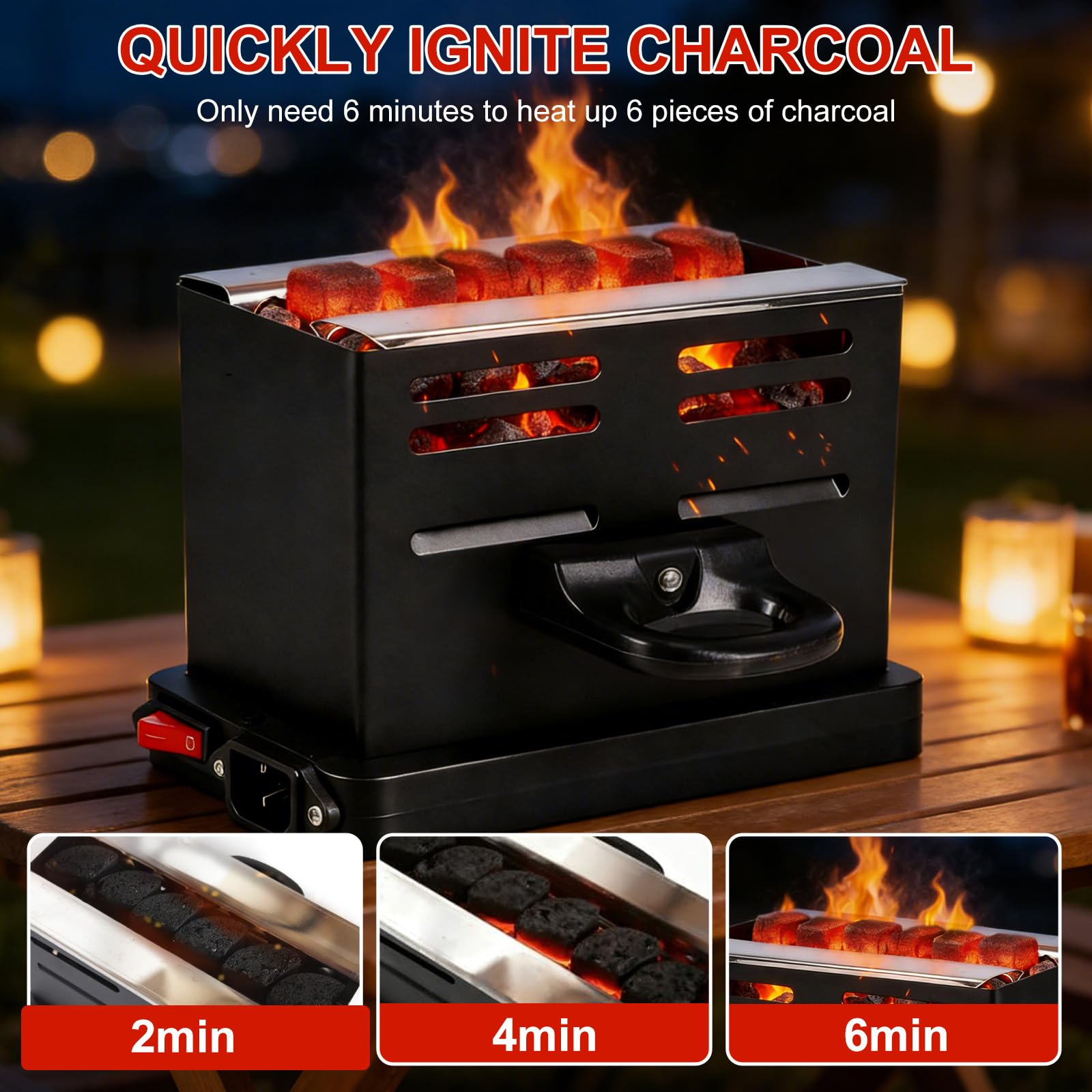 Kohleanzünder Elektrischer, 800W Holzkohle Elektrischer Kohlegrill Anzünder mit Zange, Kleiner Grillanzünder mit Kabel & Griff, Kohlegrill Zubehör für Outdoor Herd Grill