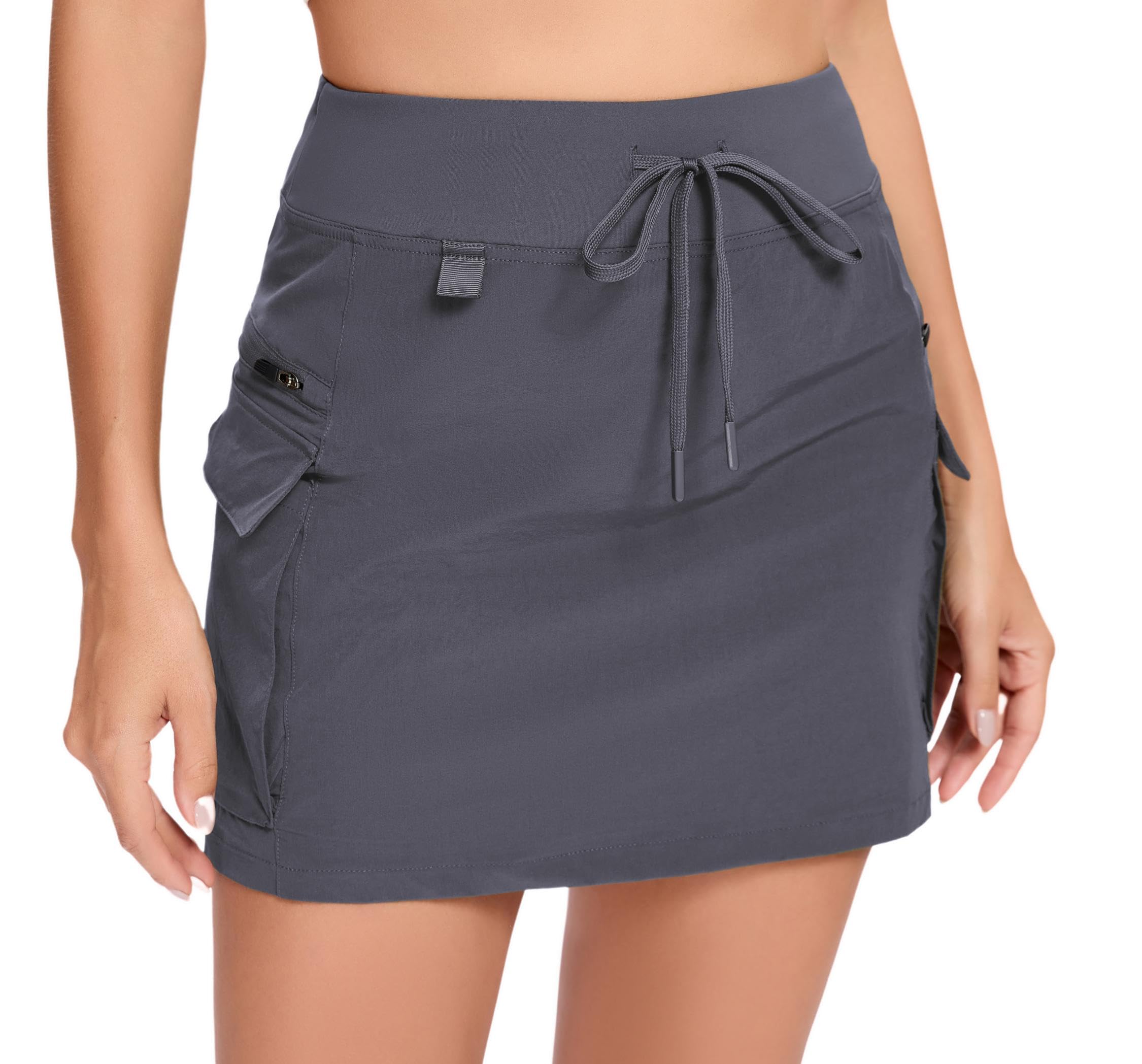 Timuspo Damen Cargo Rock mit Hose Drunter Schnelltrocknend Tennis Skort Elastischer Bund Sportrock mit 4 Taschen Wandern Urlaub Radfahren