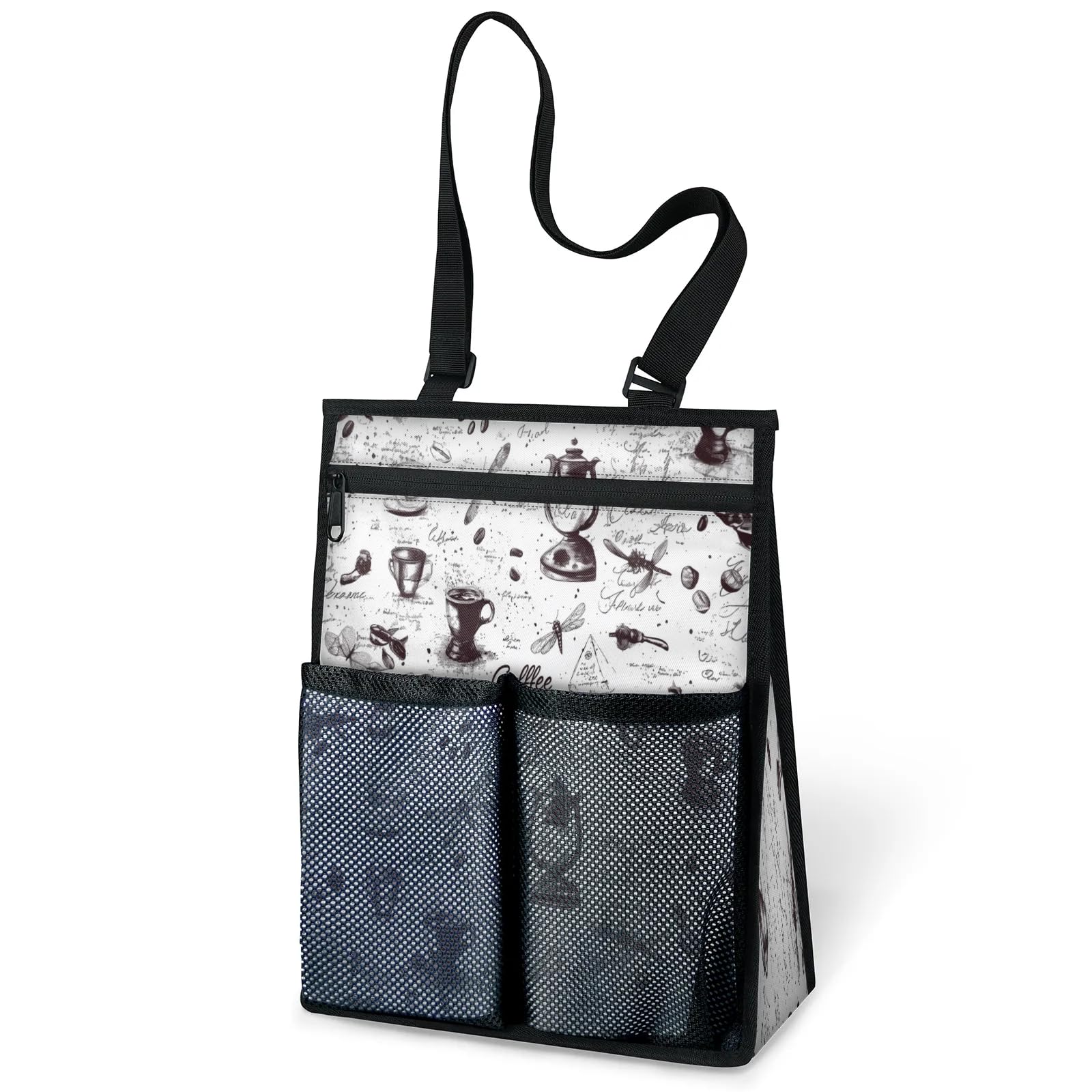 Ourtheme Coffee Pattern Portable Shower Bag for Travel Gym Camp Beach Tote Shower Caddy Bags Hanging Toiletry Organizer