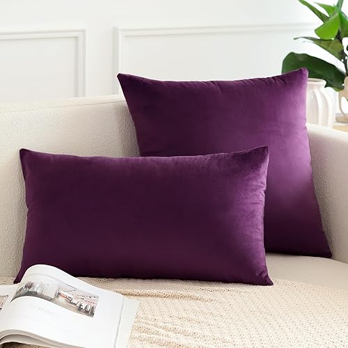 Miniatura 3 de OTOSTAR Juego de 2 fundas de almohada decorativas de terciopelo suave de 24 x 24 pulgadas, fundas de cojín cuadradas sólidas para decoración del