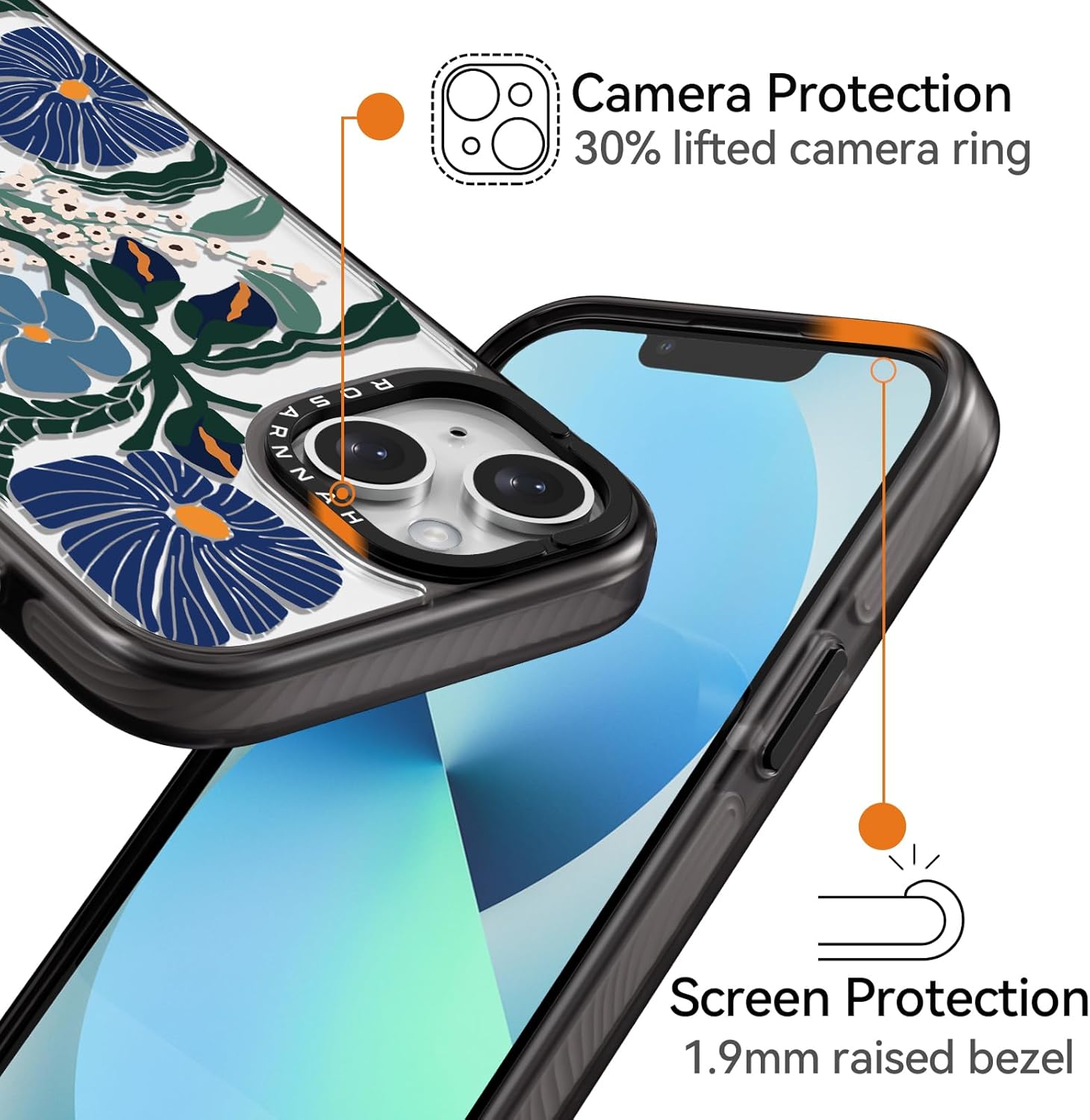 Compatible for iPhone 13 Case Cute Aesthetic - Durable Shockproof 6.6 ft Drop Impact Phone Case Cover with Funny Fashion Passiflora Caerulea Design 6.1" Black - Image 3