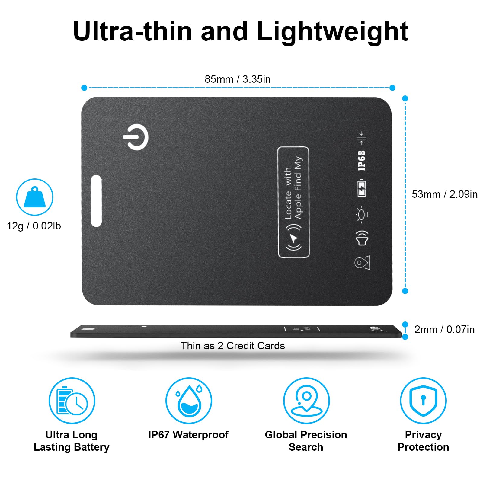 2 Packs Wallet Air Tracker Tag (Apple MFi Certified) Compatible with Apple Find My (iOS Only), Card 0.06in Bluetooth Tracker for Wallets, Luggage, Passport, Wireless Charging, Anti-Loss Card Locator