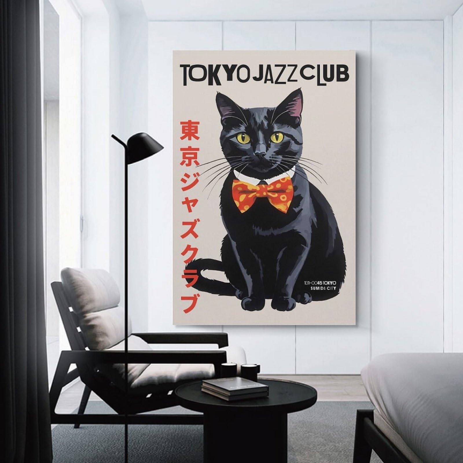 Junmoney Decorative Canvas Print Tokyo Jazz Club Cat, 20x30inch(50x75cm), for Home Office, Desk Area Or Studio, Home Office Artwork with Decorative Appeal
