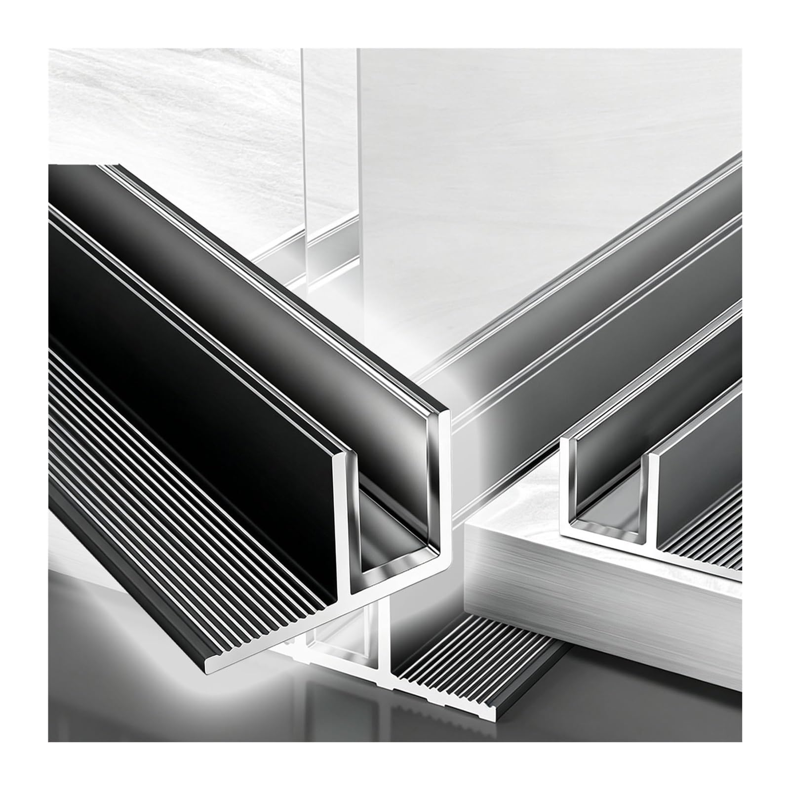 Profil aluminiowy F do prysznica Heavy Duty | Z PVC nizione pasuje do szklanych ścianek prysznicowych 8/10/12 mm (12 mm czarny, 240 cm / 94.5 in/94,5 cala)