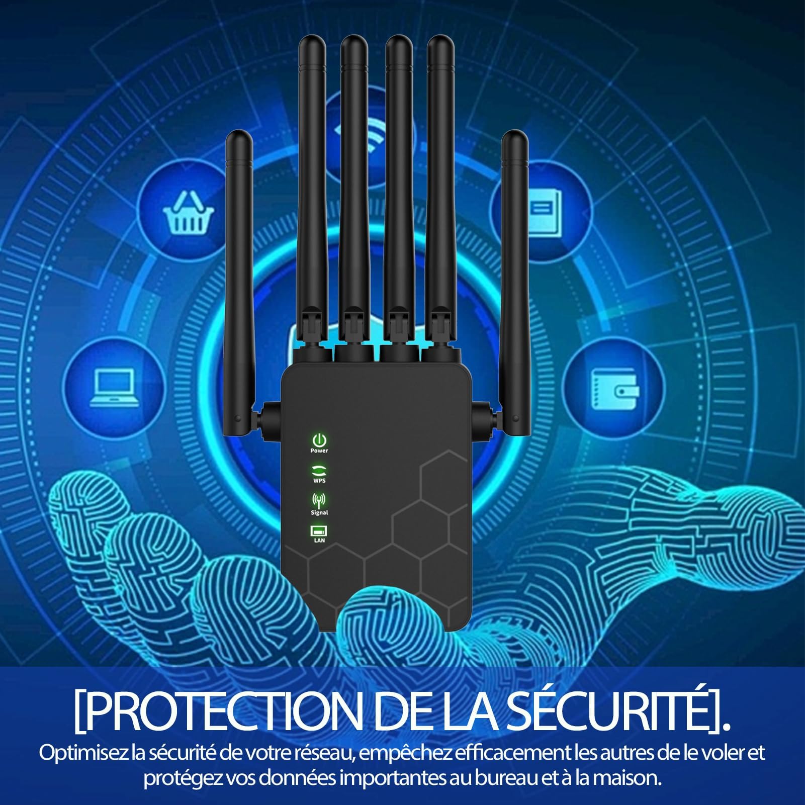 2024 Nouveau Répéteur WiFi Puissant, Amplificateur WiFi Dispose de 6 antennes murales percées puissantes,Extension WiFi pour la Maison et Le Bureau, Répéteur/Routeur/AP.