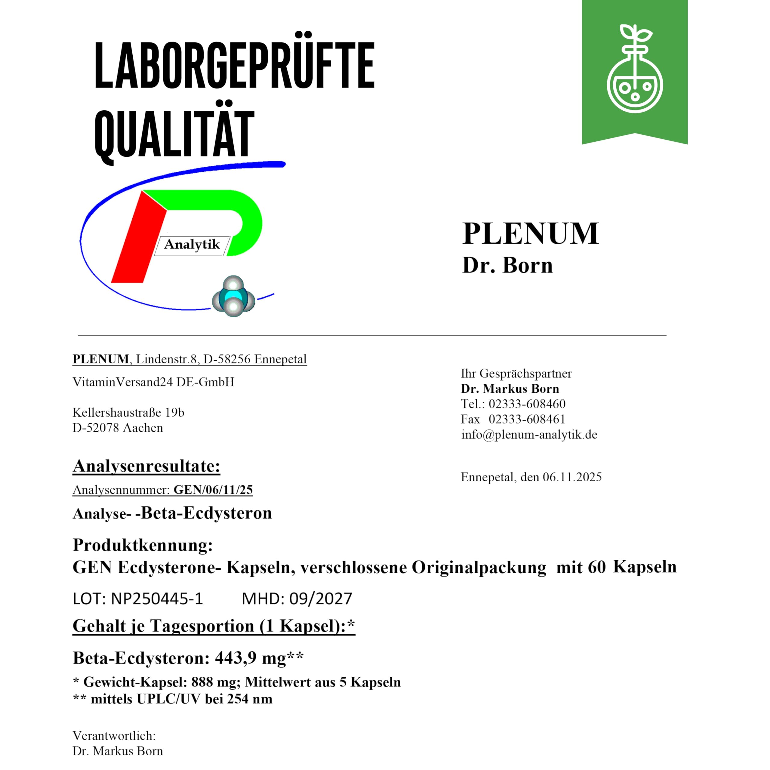 Ecdysteron Komplex - 760 mg pro Kapsel – Mit 90% Beta-Ecdysteron, L-Leucin & Piperin – Hochdosiert & in Premiumqualität - 60 vegane Kapseln