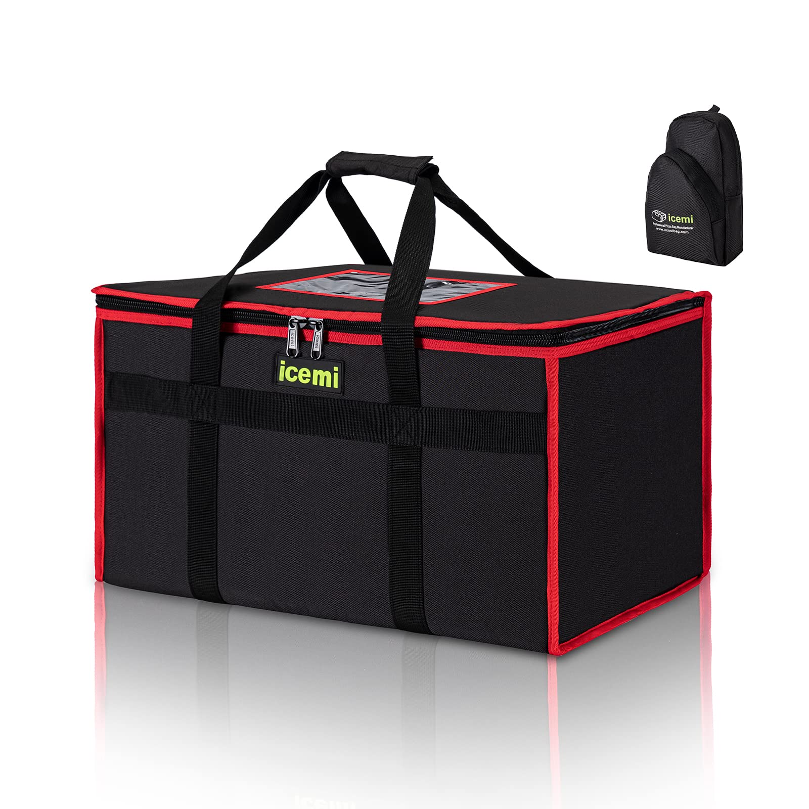 Bolsa de entrega de alimentos aislada con calor y frío, bolsa de catering para entrega de alimentos, picnic, barbacoas, fiestas, compras, vacaciones familiares (negro