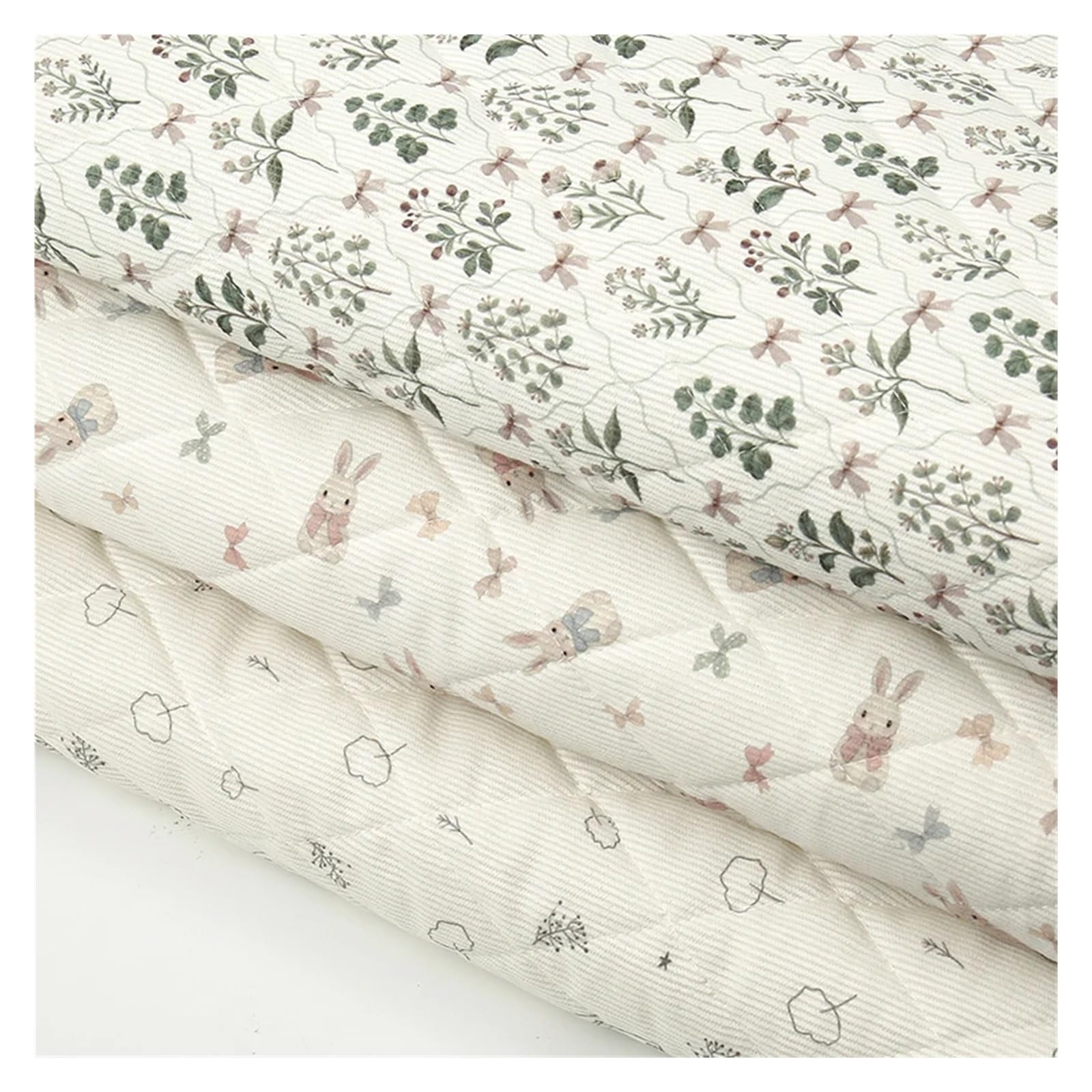Tela Estampada de Pana, Tela algodón, árbol Conejo, Multicolor, 50-200x150cm(Color 1,200x150cm)