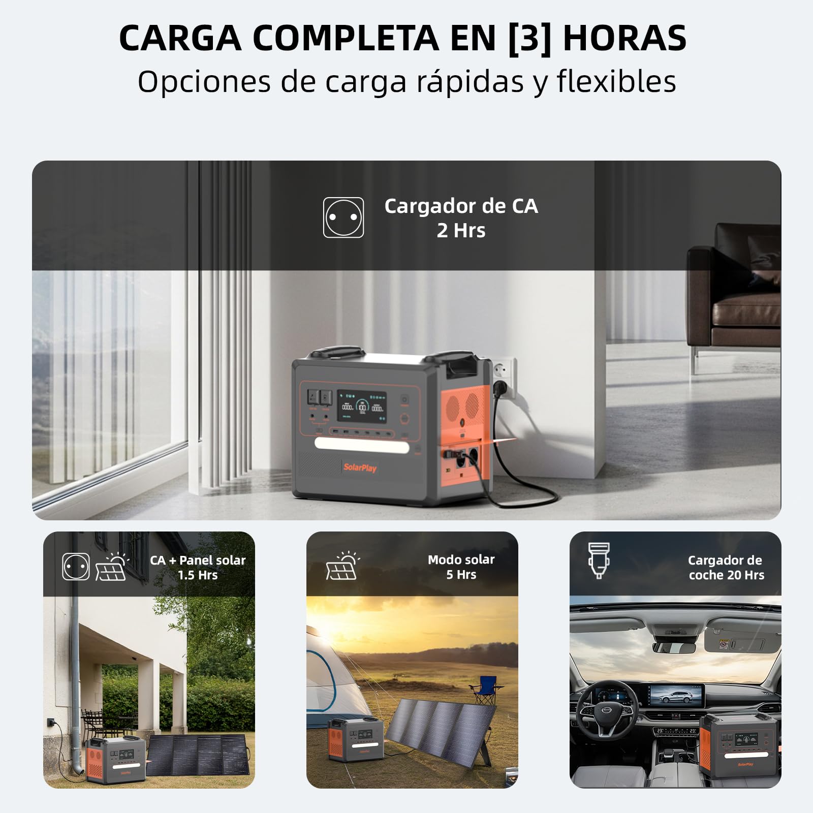 SolarPlay Q2402M Estacion de Energia Portatil,2304Wh LiFePO4,Salidas de AC de 2500W(Pico de 5000W) Generador Solar Portátil acampar al aire libre,para Viajes,Corte de Energía,Panel 200W.