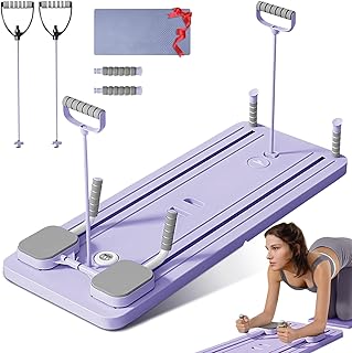 Multifuncional abdominales para abdominales, tabla de pilates, equipo de entrenamiento para el hogar, rebote automático con banda de resistencia, color lila