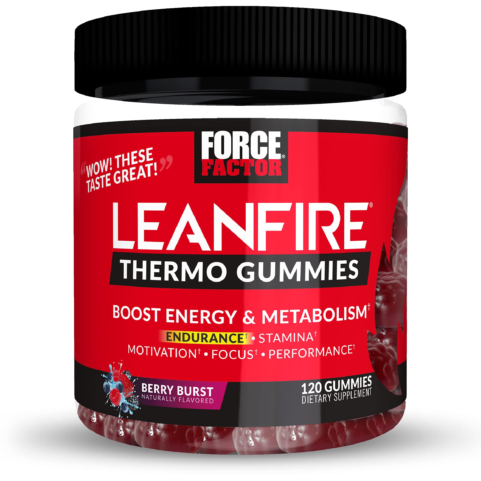 LeanFire Thermo Gummies with B12 Vitamins, Caffeine, & Green Coffee Bean, Boost Energy, Metabolism, Endurance, Stamina, Motivation, Focus, & Performance, Pre Workout Gummies, Force Factor, 120 Gummies