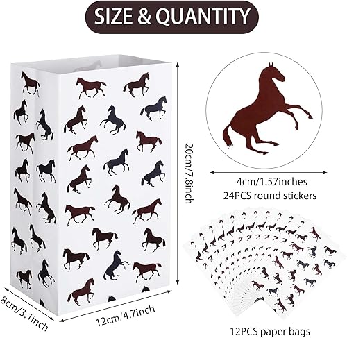 Miniatura 2 de Outus 36 piezas de recuerdos de fiesta de caballos incluyen 12 bolsas de papel de caballo, bolsas de regalo 24 calcomanías redondas de carreras para