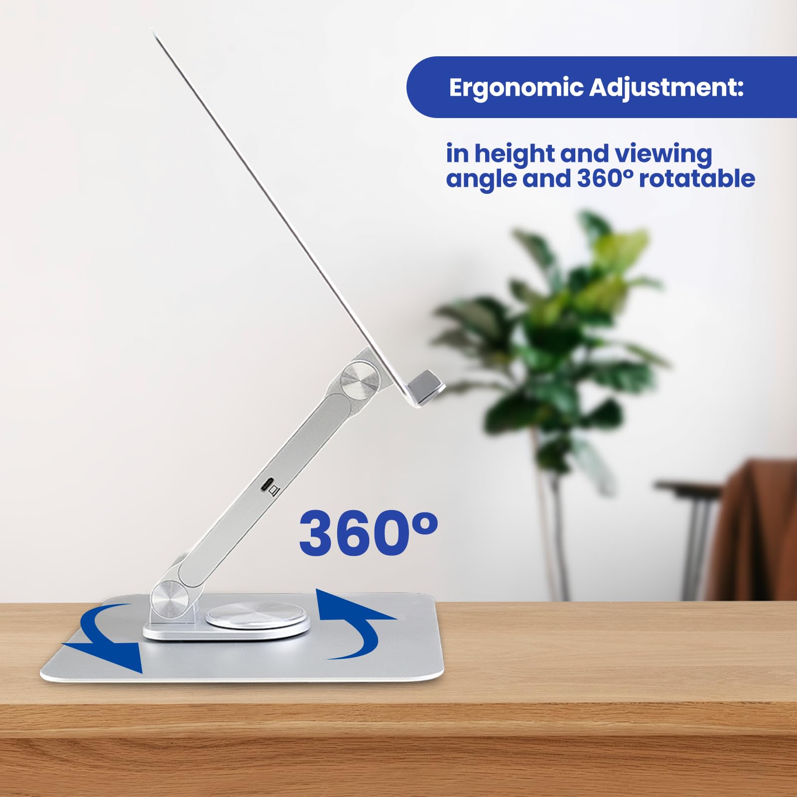 Ewent Supporto per Laptop da Scrivania in Lega di Alluminio, Supporto PC Docking Station 7 in 1 con cavo USB-C, Rialzo per Laptop Ergonomico Regolabile in Altezza con Rotazione 360°, Base Antiscivolo
