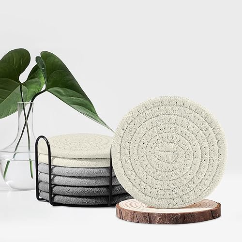 Vista 4 de Lindo juego de 6 posavasos superabsorbentes para protección de escritorio y encimera (gris mezclado, 4.3 pulgadas)