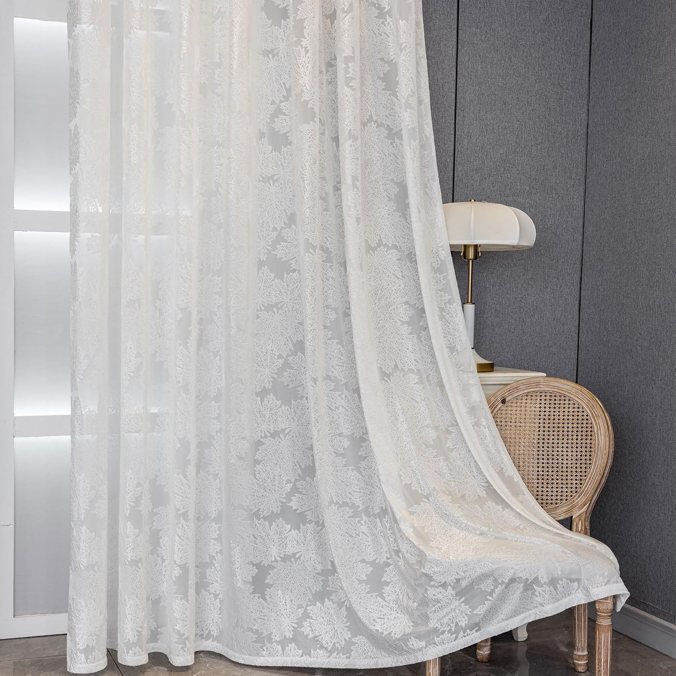Weiß Gardinen Wohnzimmer Modern Ahornblätter Muster Halbtransparent Ösen