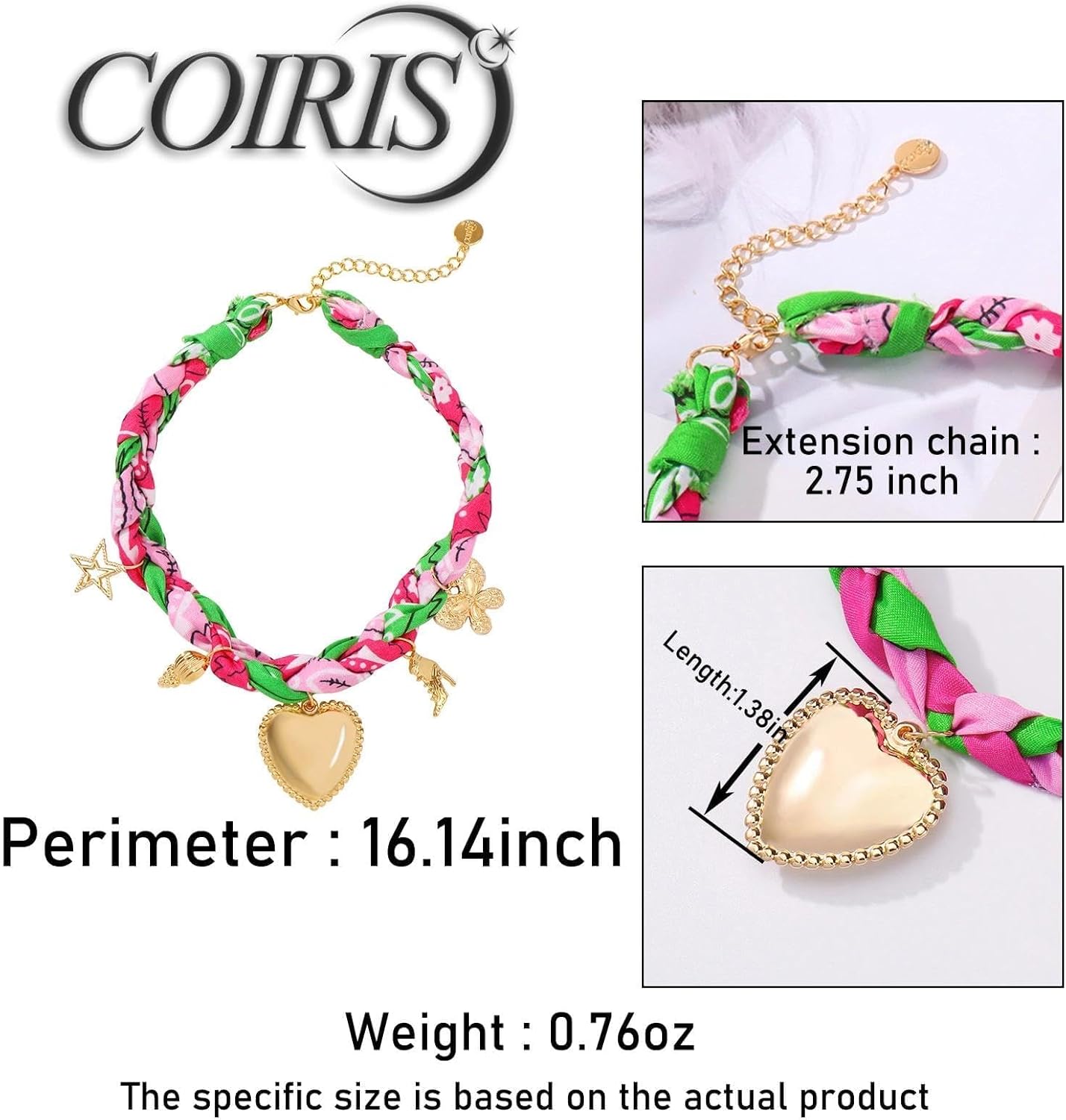 Coiris Scarf Necklace for Women Bandana Charm Western Heart Pendant Boho Summer Beach Necklace Jewelry for Women - Image 6