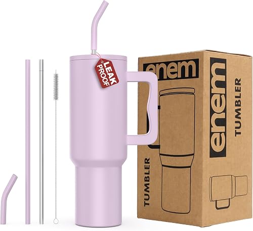 enem Tumbler, Lavender Dream, Insulated Premium Vacuum Leak Proof Stainless Steel Travel Mug with Handle, Lid & Straw, 1.2L for Coffee, Iced Tea, or Water