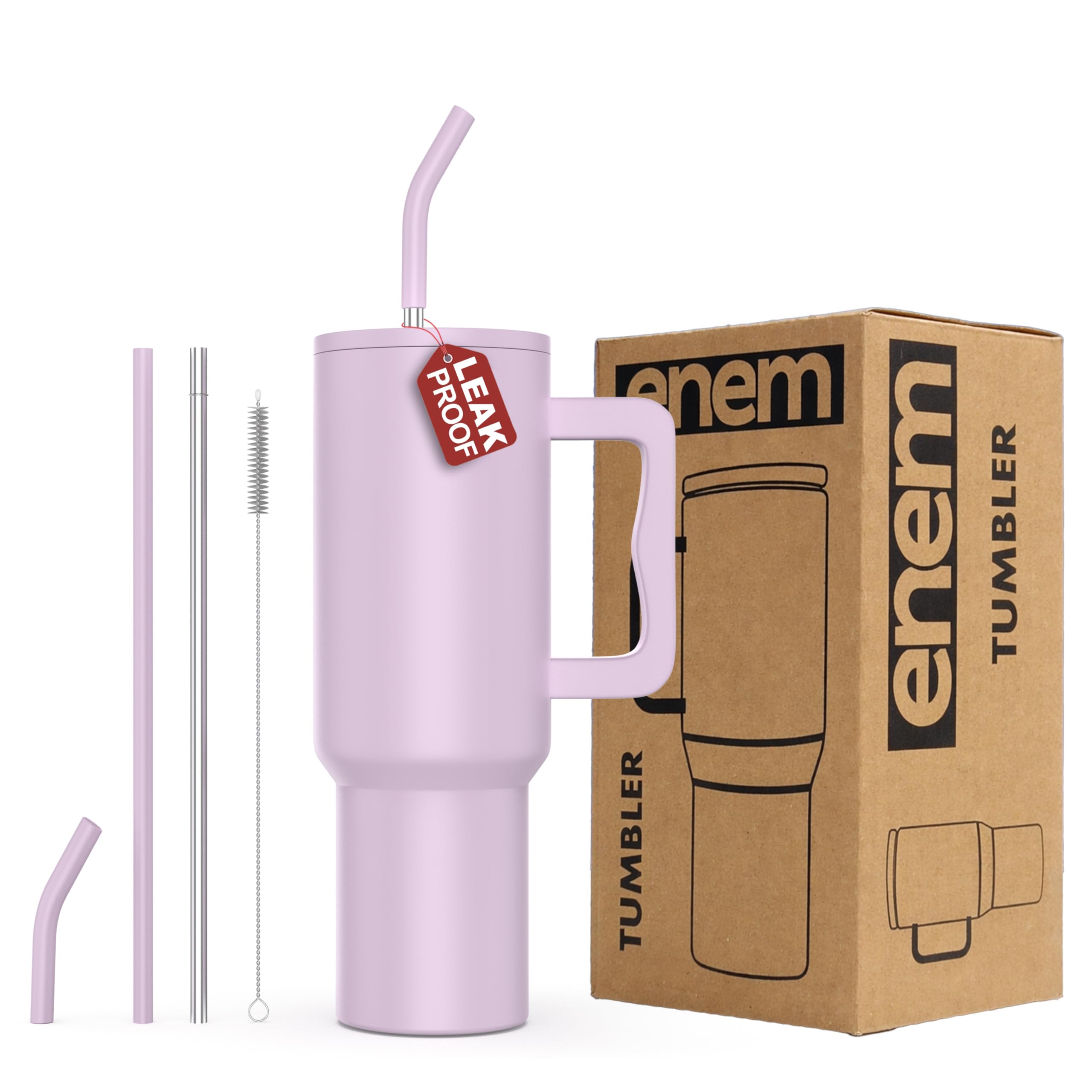 enem Tumbler, Lavender Dream, Insulated Premium Vacuum Leak Proof Stainless Steel Travel Mug with Handle, Lid & Straw, 1.2L for Coffee, Iced Tea, or Water