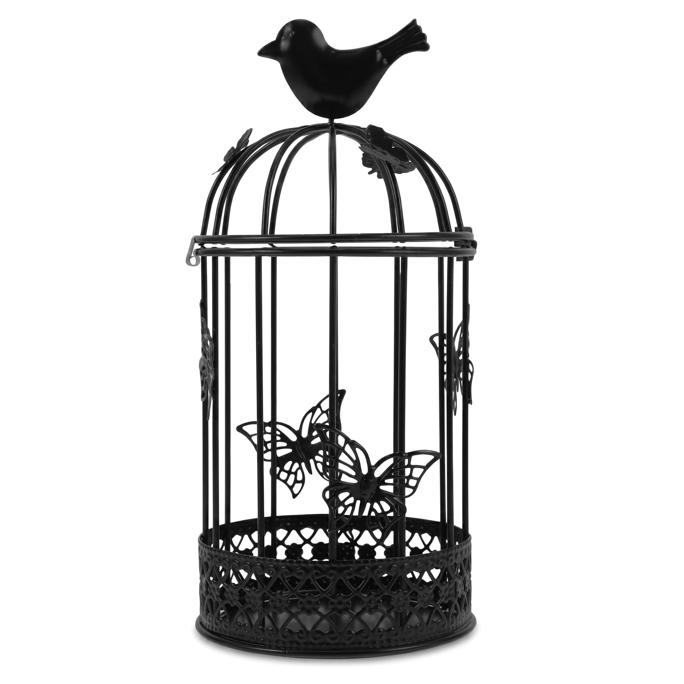 Decorative Bird Cage Candle Holder - Vintage Iron Tealight Holder with Butterfly Cutouts, Black