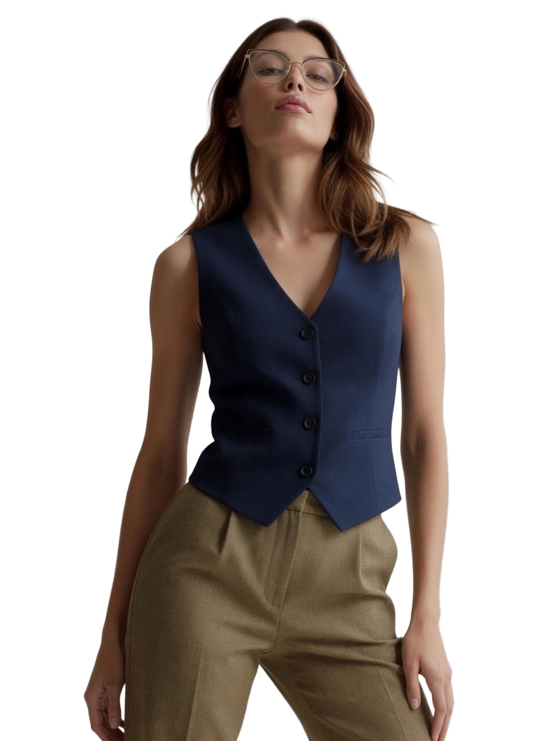 V Neck Waistcoat for Women | Sleeveless Formal Jacket Top | Office Wear Regular Fit Blazer Vest.-image-30