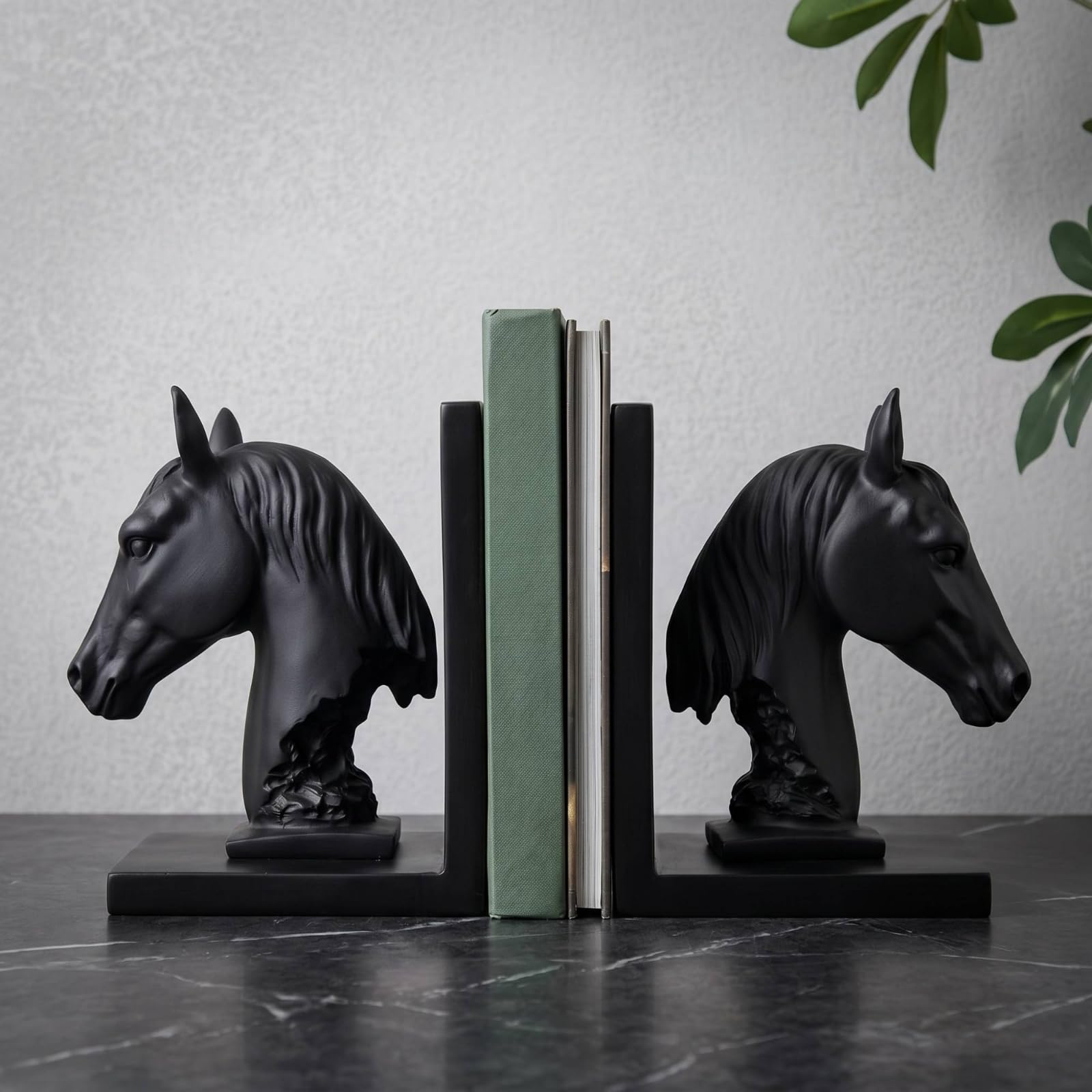 Serre-Livres Sculpture Résine Support Livre Presse-Livres L Maintien Vertical Organisation Étagère Adapté au Bureau Bibliothèque Étude, Noir