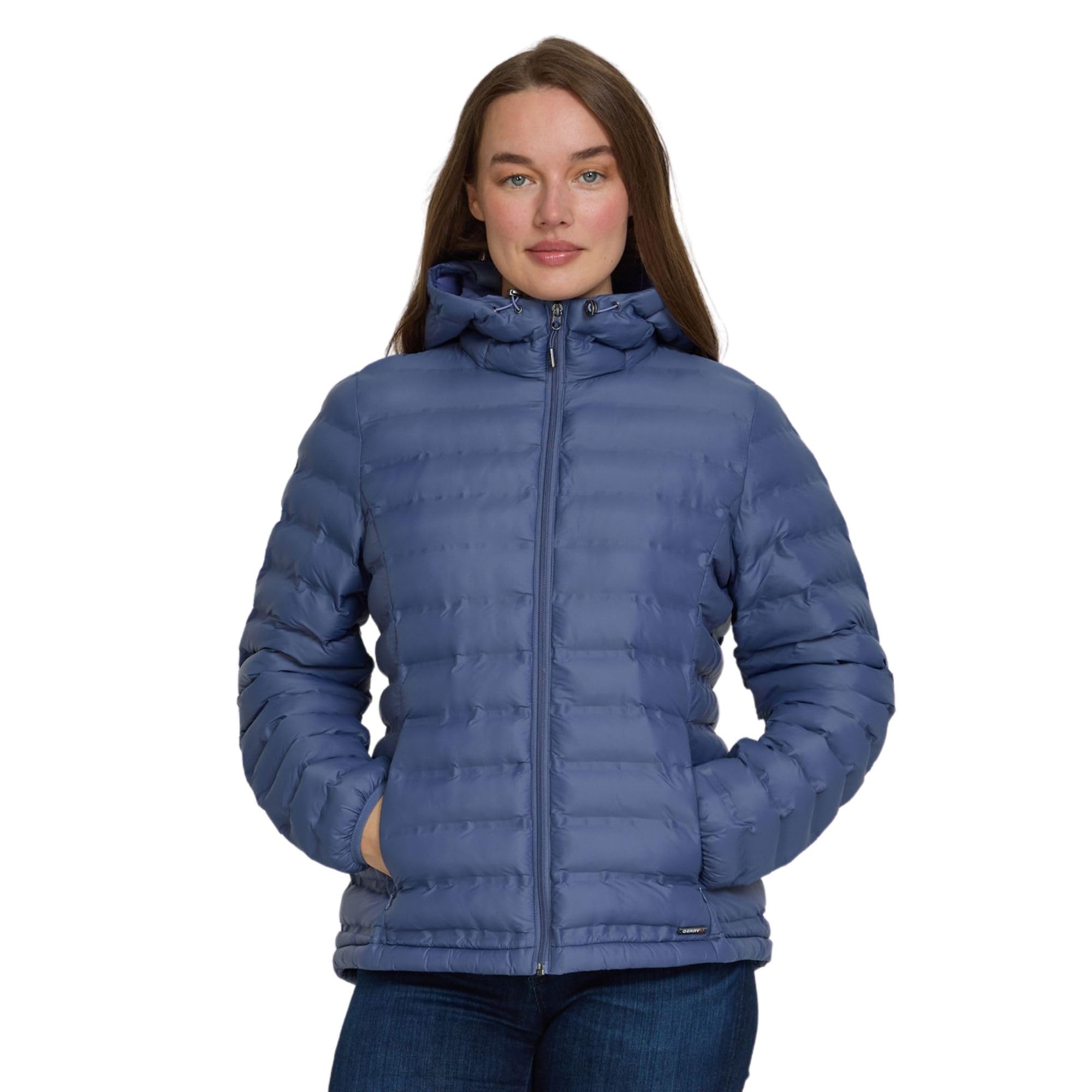 Gerry Packable Puffer Jacket Womens with Hood - Warm Lightweight Travel Full Zip Quilted Womens Puffy Coat for Winter