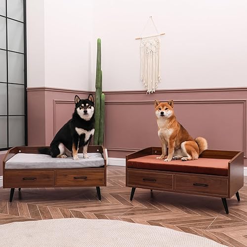 Miniatura 7 de Cama elevada para perros con colchón, cama elevada de madera para mascotas, sofá interior para perros grandes, medianos y pequeños gatos (gris)
