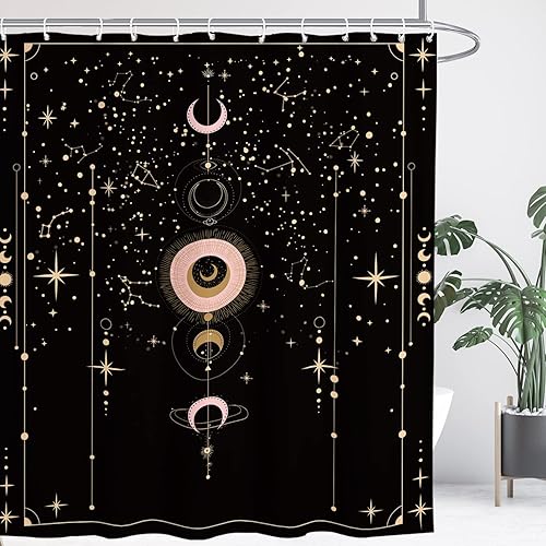 Miniatura 2 de Yookeb Cortina de ducha gótica del zodiaco con fases lunares, constelación, astrología, galaxia, misteriosa, tarot, bruja, estética, 60 pulgadas de