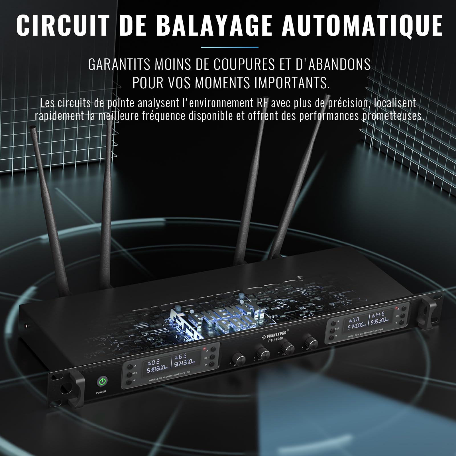 Phenyx Pro Système de Microphones sans Fil UHF 4 Canaux PTU-7000-2H2B