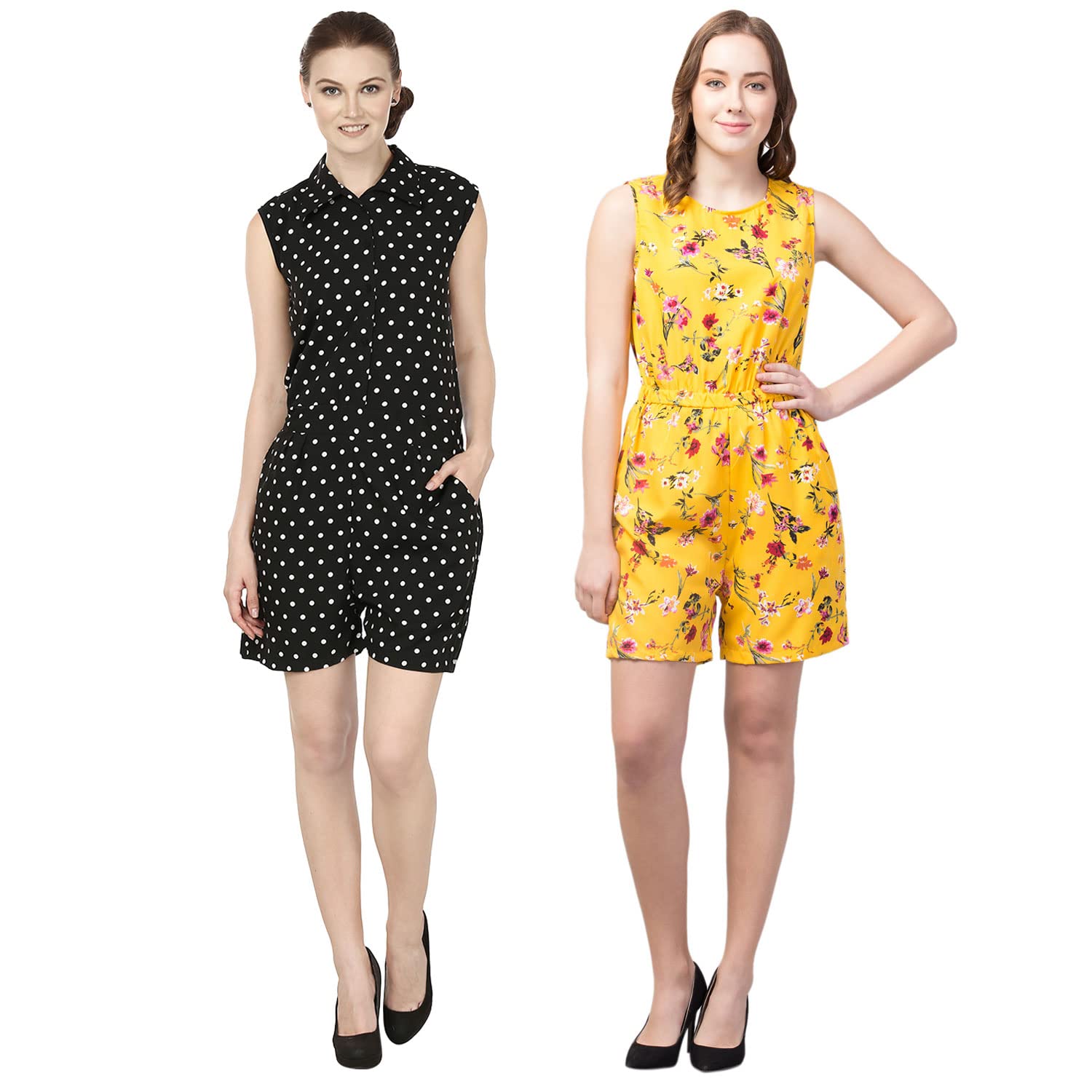 My Swag Women's Combo Printed Regular Short Jumpsuit Pack of 2 With 2 Front Pocket