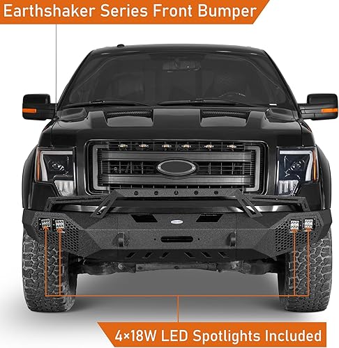 Miniatura 2 de Hooke Road Parachoques delantero 09-14 F150 con barra de toro y placa de cabrestante para Ford F-150 2009 2010 2011 2012 2013 2014 (excluye Raptor),