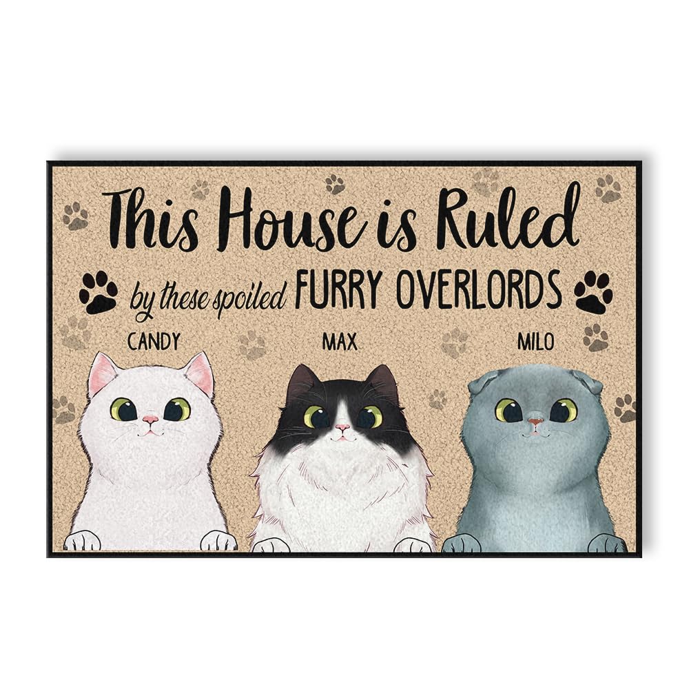 PERSONAL84 Personalized Cat Doormat, Gift for Cat Lover, Tiny Furry Overlords Welcome Mat Door Decor, Custom Name and Breed Outdoor Entrance, Front