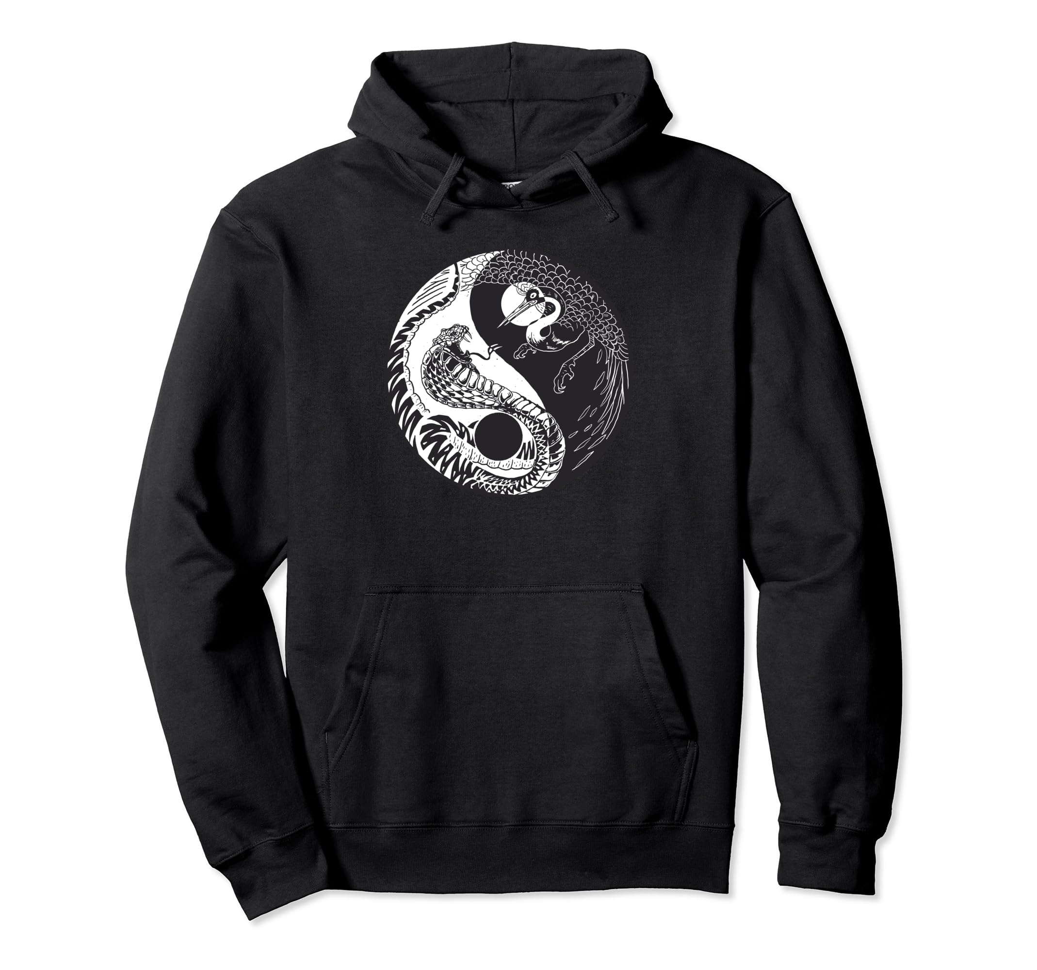 Snake&Crane Yin Yang Meditation Zen Omm - Black and White Pullover Hoodie