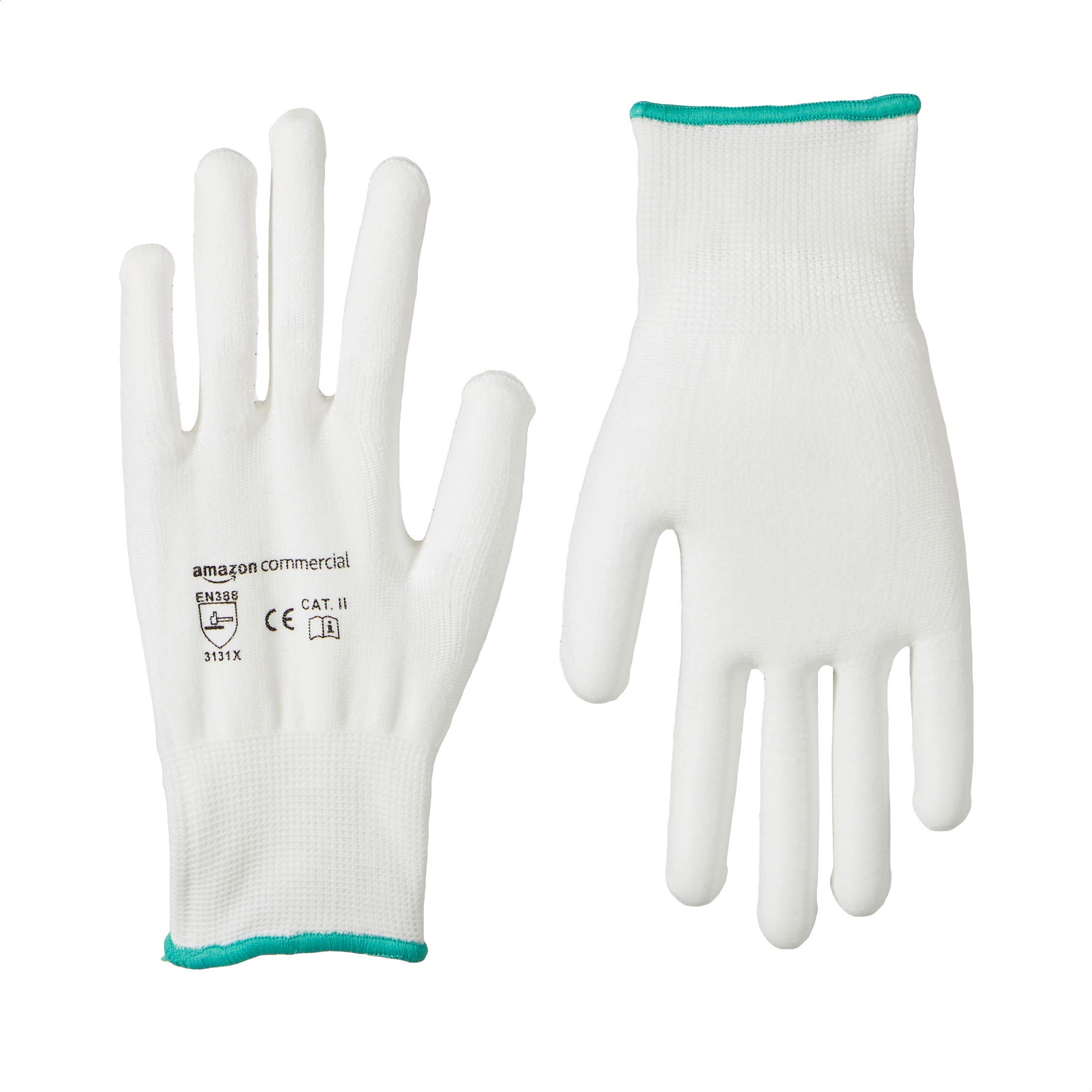 AmazonCommercial Polyester & PU Coated Work Gloves, Mechanics, Builders, Construction (White), Size M, 24 Pairs