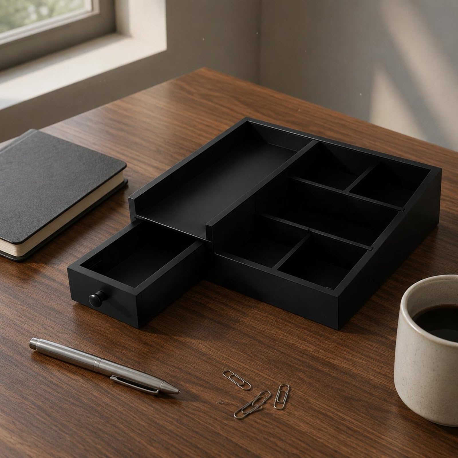 Schreibtisch Organizer Tablett Desktop Organizer Ablage Utensilienhalter Aufbewahrungsschale Schublade aus Kiefernholz für Stifte Bürsten Schmuck für Büro Schminkkommode Bad Nachttisch
