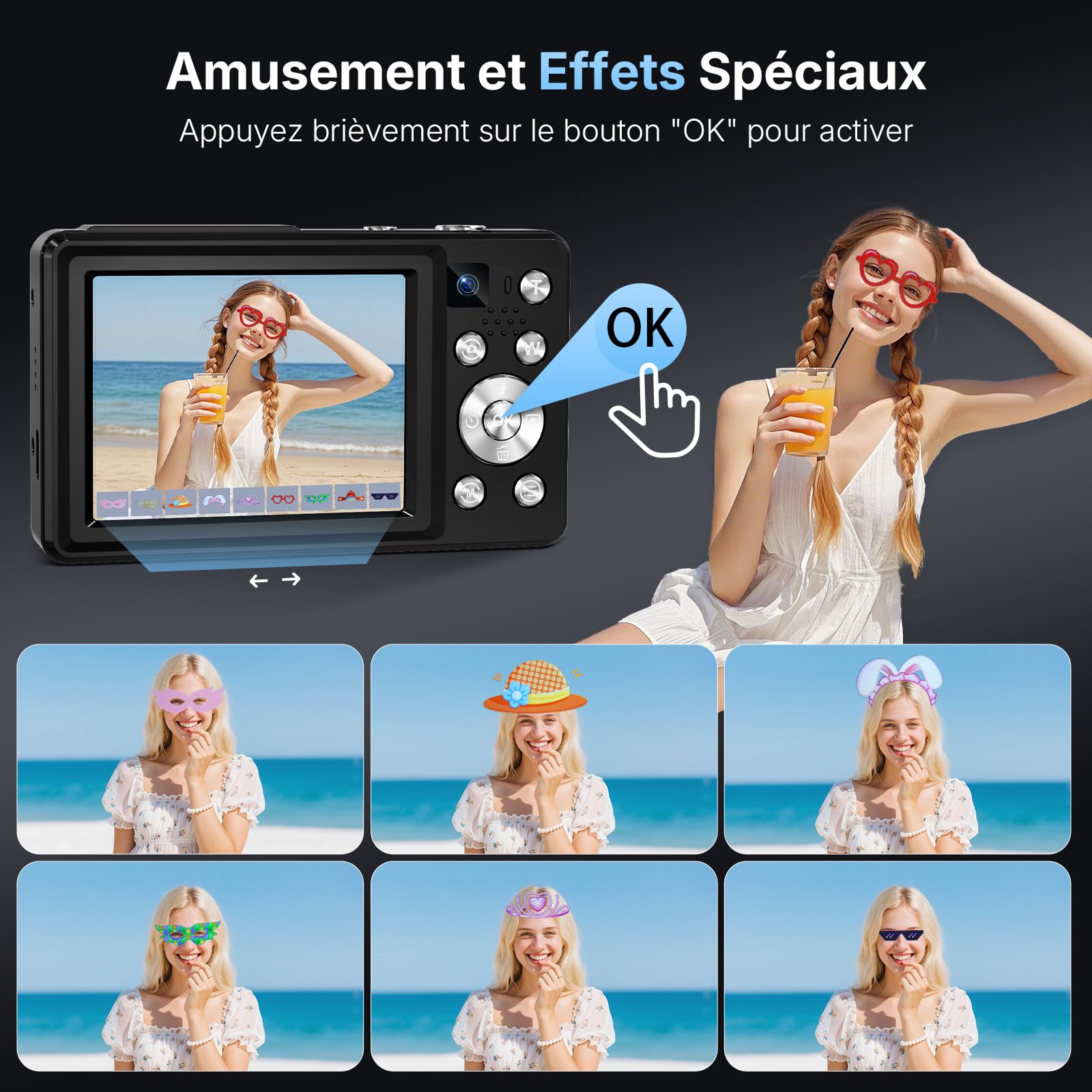 Appareil Photo Numérique 4K 64MP Appareil Photo Compact avec Double Caméra, Autofocus, Écran IPS 2,8", Zoom Numérique 16X, Anti-Tremblement, 2 Batteries, Carte 32GB pour Adolescents, Débutants