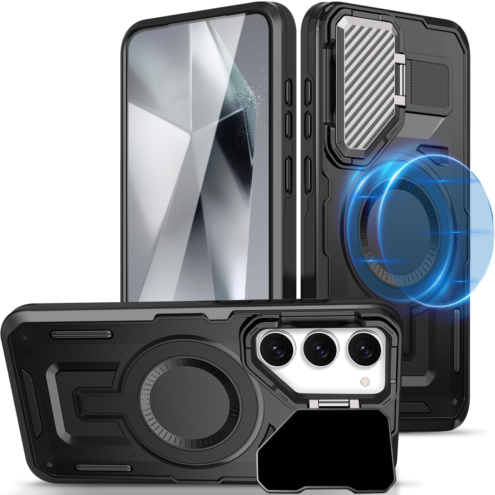 EMMPITU for Samsung Galaxy S25+ Plus Case, Built-in Metal Camera Cover with Kickstand, Compatible with Magsafe, Military-Grade Protection Shockproof