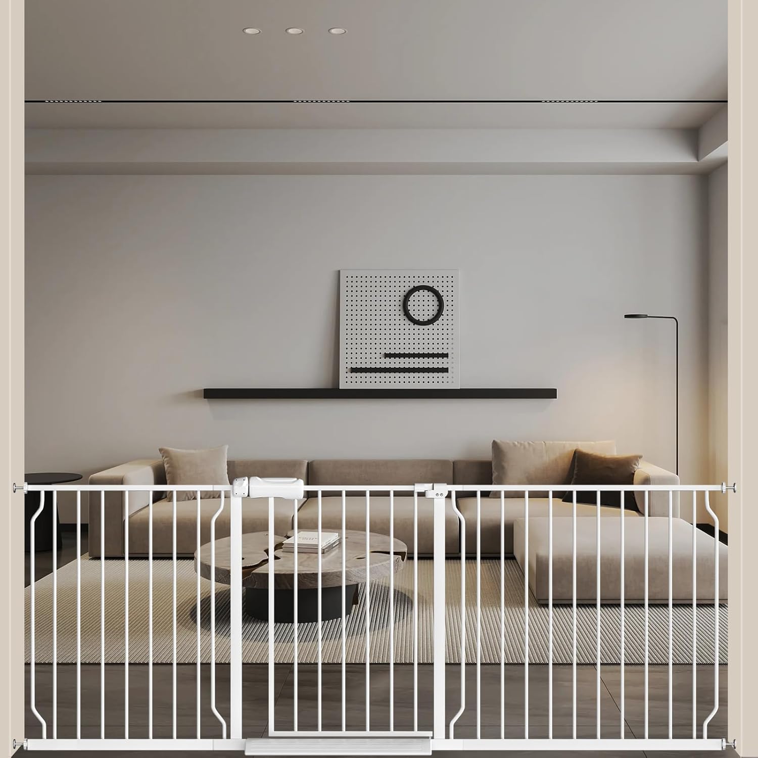 ALLAIBB Extra Wide Pressure Mount Baby Gate Auto Close White Metal Child Dog Pet Safety Gates with Walk Through for Stairs,Doorways,Kitchen and Living Room (76.38-81.10"/194-206cm) White 76.38-81.10"/194-206cm