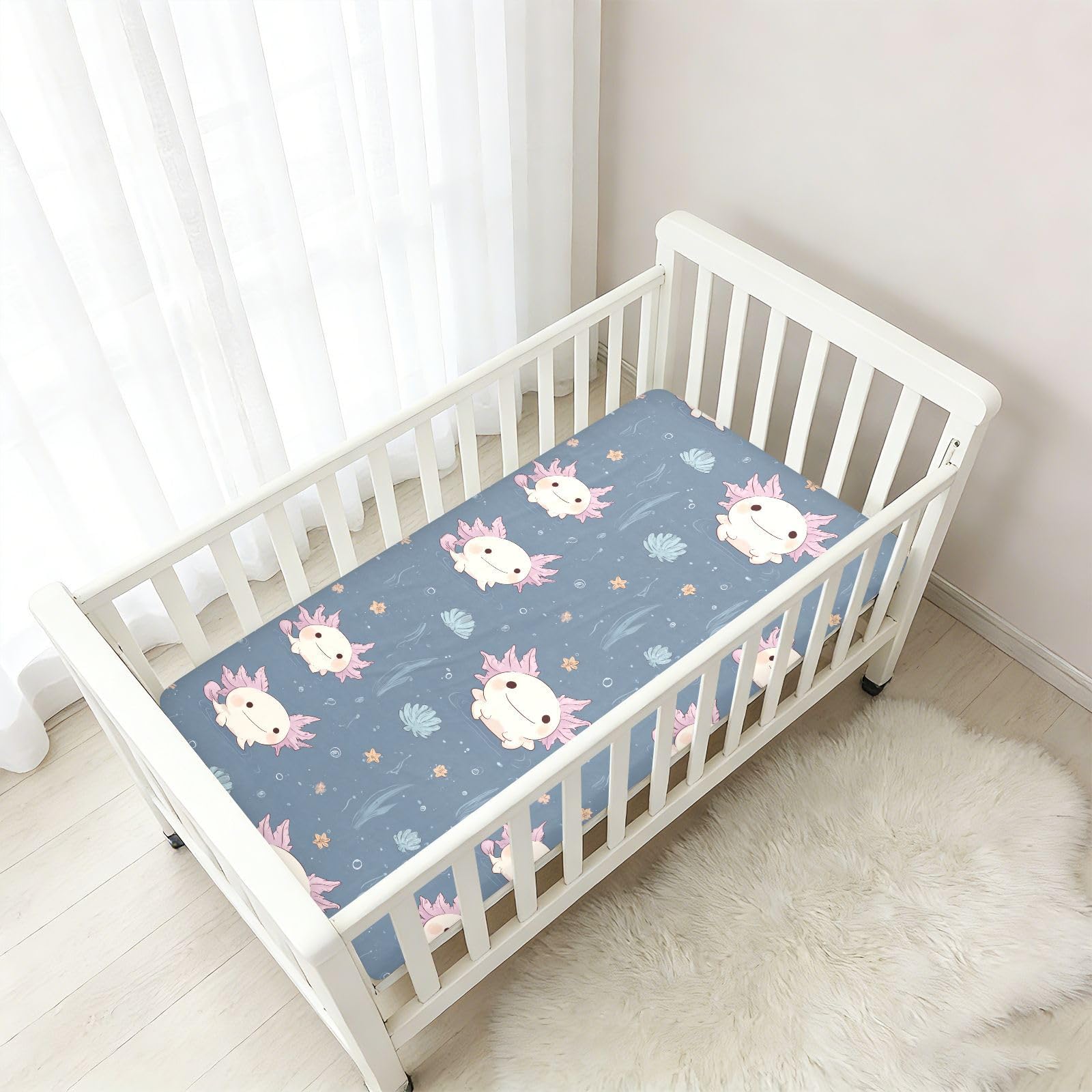 Urocze prześcieradła do łóżeczka dziecięcego Axolotl Sea Cotton Playard prześcieradło wygodne oddychające muślinowe do pokoju dziecięcego 1 opakowanie