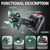 Vista 2 de Cordless Electric Pruning Shears with 2×21V 2000mAh Batteries & LED Display, 1.2" Rechargeable Garden Pruning Shears for Thick Branches