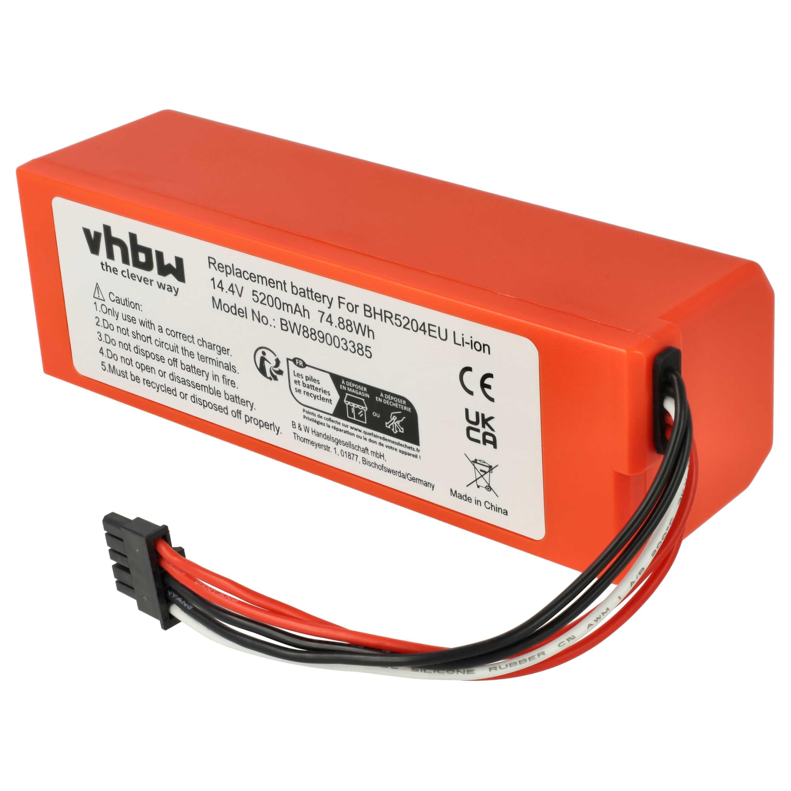 vhbw Bateria kompatybilna z Xiaomi MJST1SHW, MJST1S 2 PRO, MJST1S, MJSTS, MJSTS1, MOP 2 home cleaner (5200mAh, 14,4V, Li-ion)