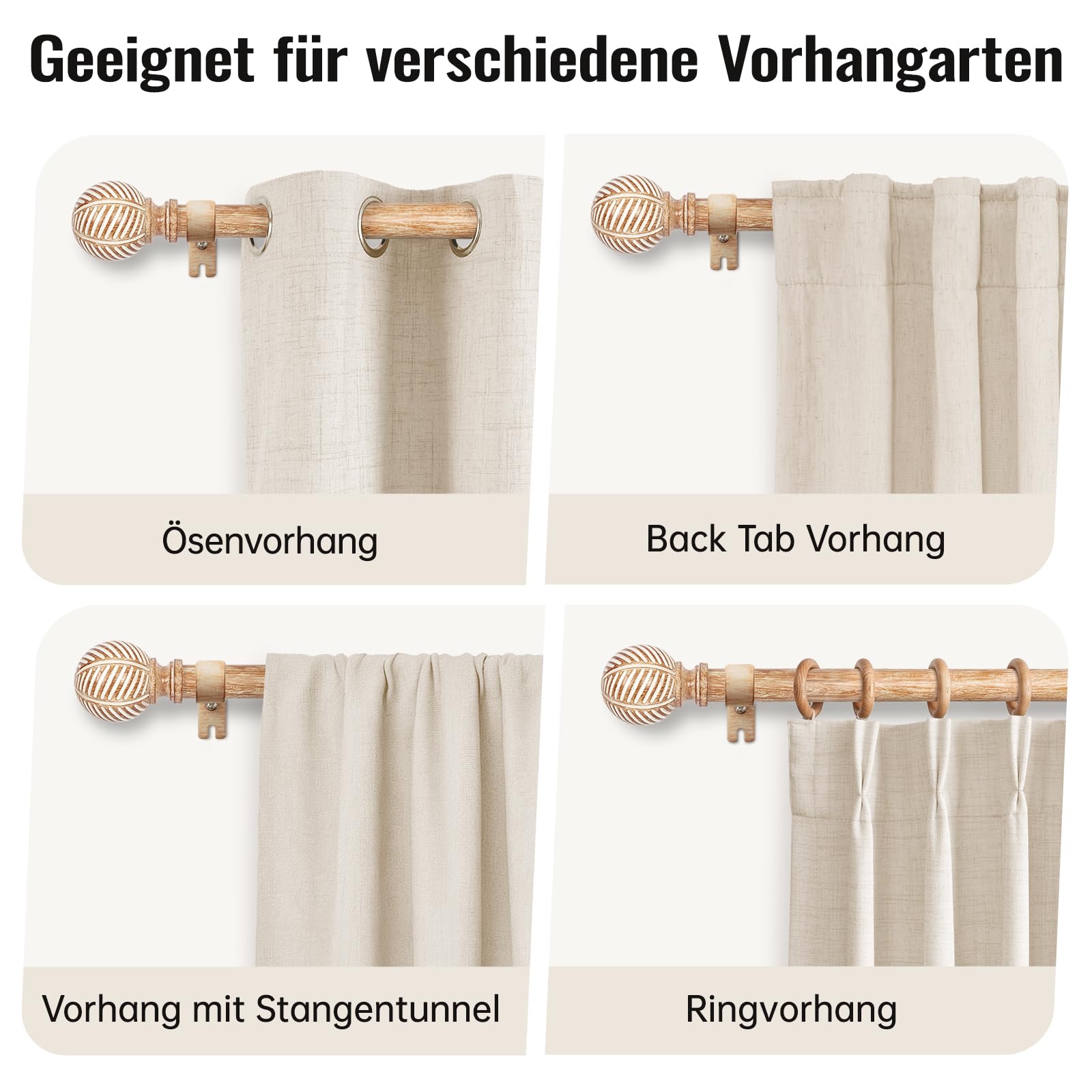 Asta per Tende Telescopica in Effetto Legno (76-381 cm) – Diametro 25 mm, Montaggio a Parete/Soffitto, Ideale per Camera da Letto, Balcone o Soggiorno – Marrone