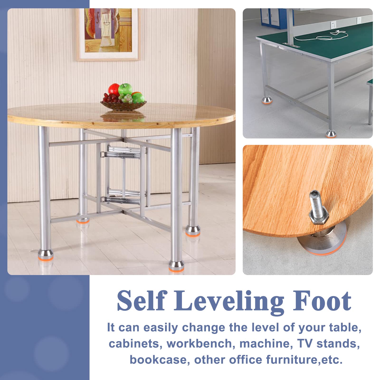 Set 20 Piedini Regolabili M8 Per Mobili - Livellatori Per Tavoli, Sedie, Gambe (Kit300M8) Made In Italy