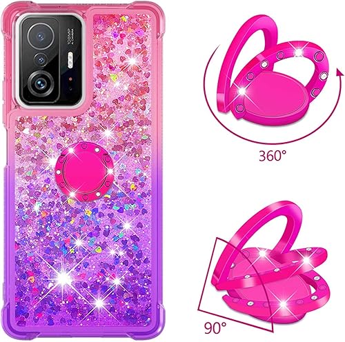 Miniatura 3 de CCSmall Funda para Xiaomi 11T con soporte de anillo magnético, gradiente de arena movediza purpurina que fluye líquido flotante mujeres niñas lindo
