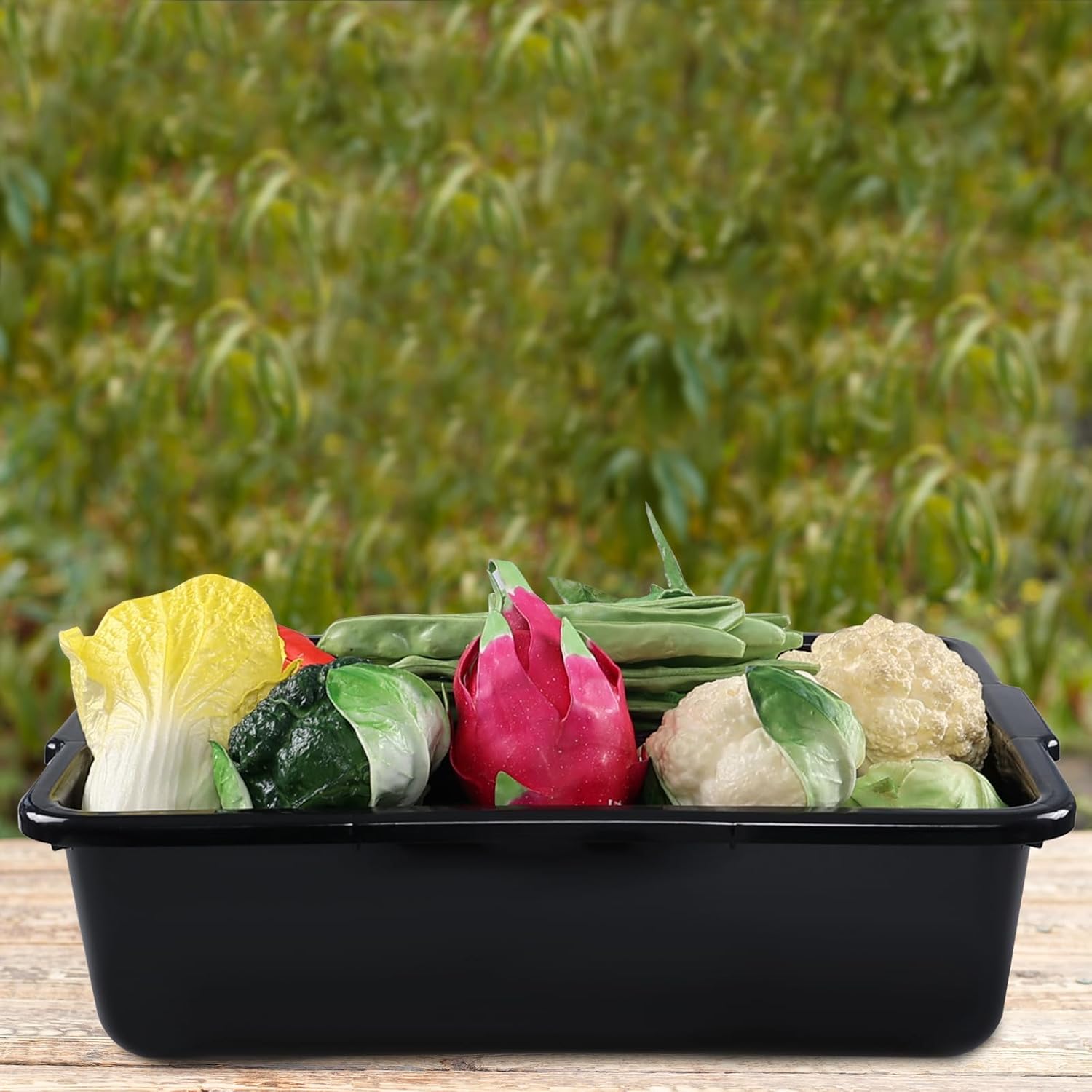 4 Pack 22 L Commercial Bus Tub Box, Black Plastic Rectangle Dish Tub Basin, R