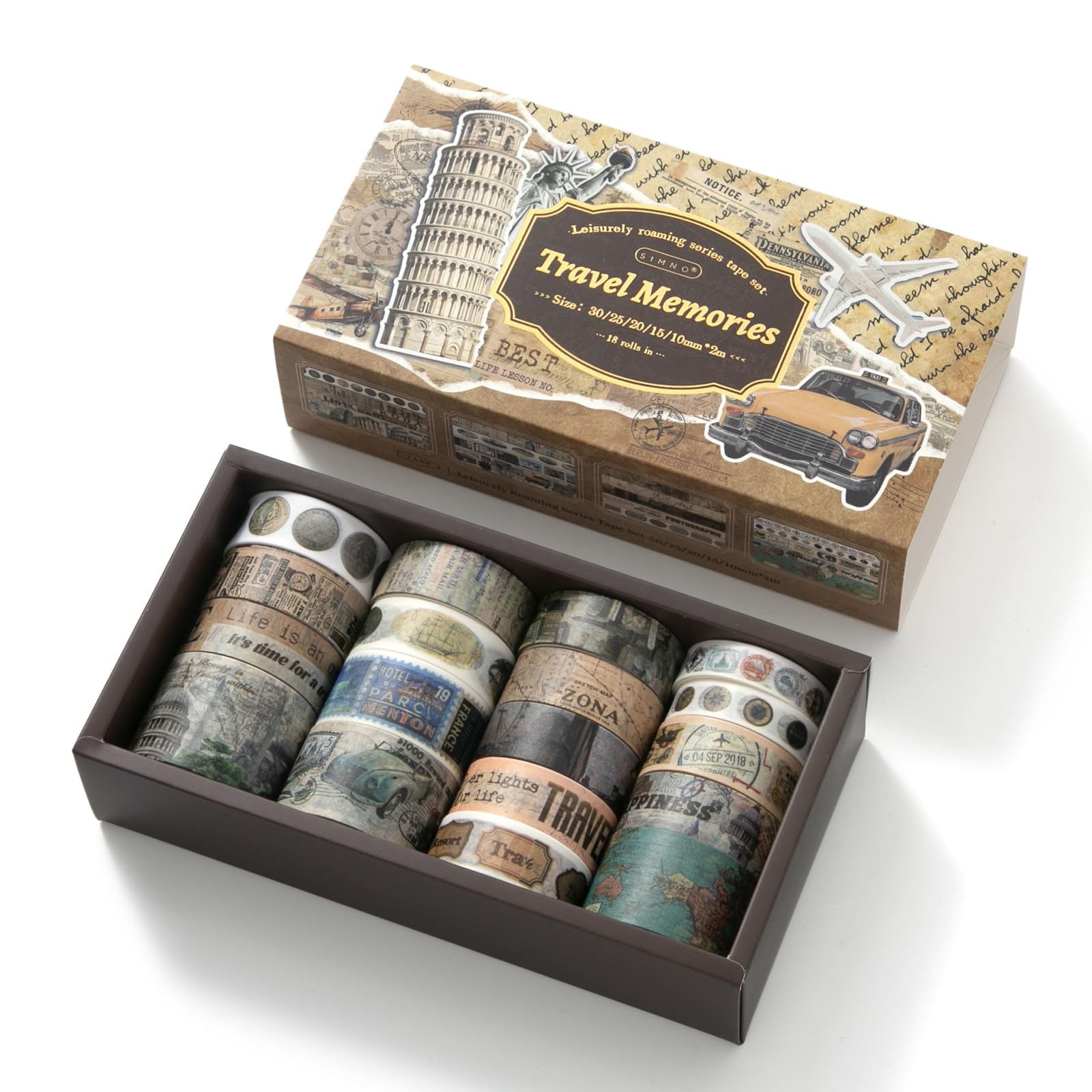 Auguro 18 Rolls Travel Washi Tape Set journaling Tape for Crafts and Journaling DIY Scrapbook Tape for journaling Scrapbooking Supplies washi Tape for