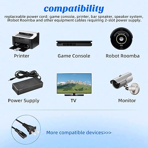 Miniatura 2 de Cable de alimentación de TV, enchufe de pared de CA de 2 clavijas, cable de alimentación de 2 ranuras para Samsung LG TCL Sony Apple LED LCD