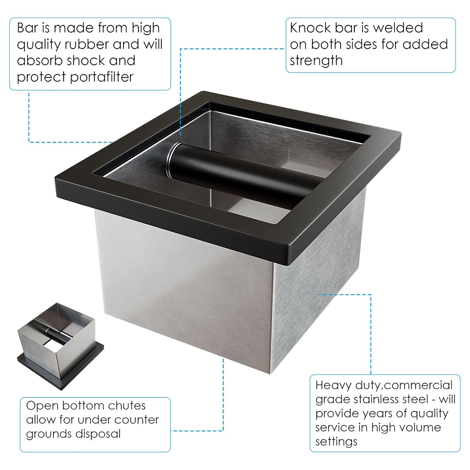 Stainless Steel Bottomless Knock Box Chute for Home, Cafe, Restaurant