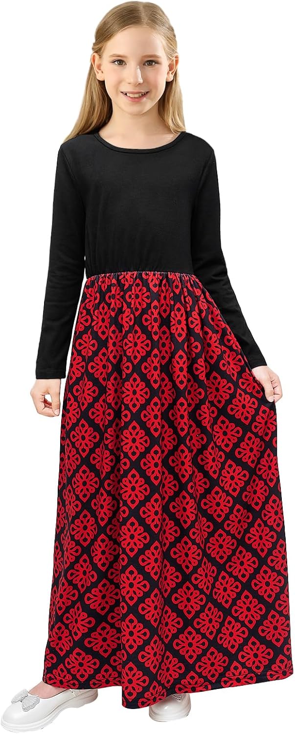 KYMIDY Girls Maxi Dress Kids Long Sleeve Casual Floral Dresses with Pockets for Girls 6-14 Years - Image 2