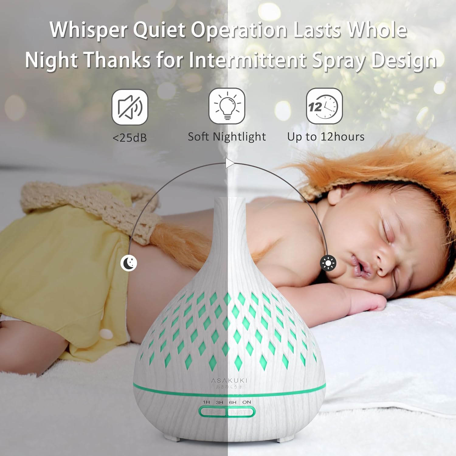 ASAKUKI Essential Oil Diffuser 400ML Aromatherapy Humidifier with 7-Color Light, Small Home Diffuser and Perfect for Relaxation (White) - Image 5 thumbnail